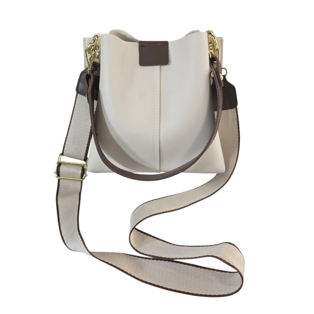Unbranded‎ Bucket Bag Small Cream Faux Leather Crossbody Chic Minimalist